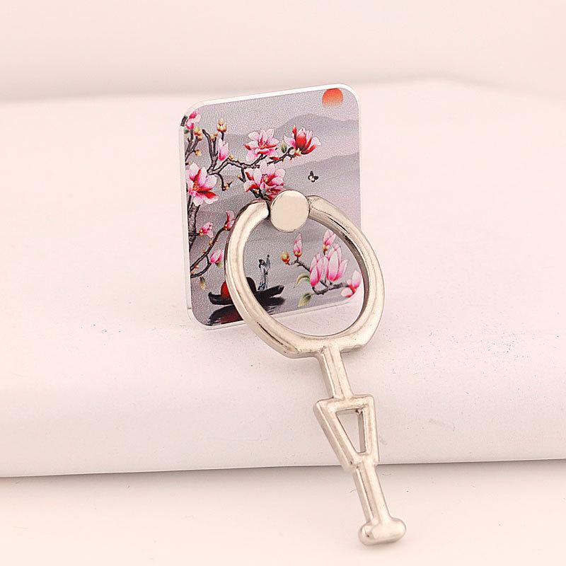 Creative Square Ring Buckle Phone Holder with Metal Adhesive - Women's Vertical Screen Design