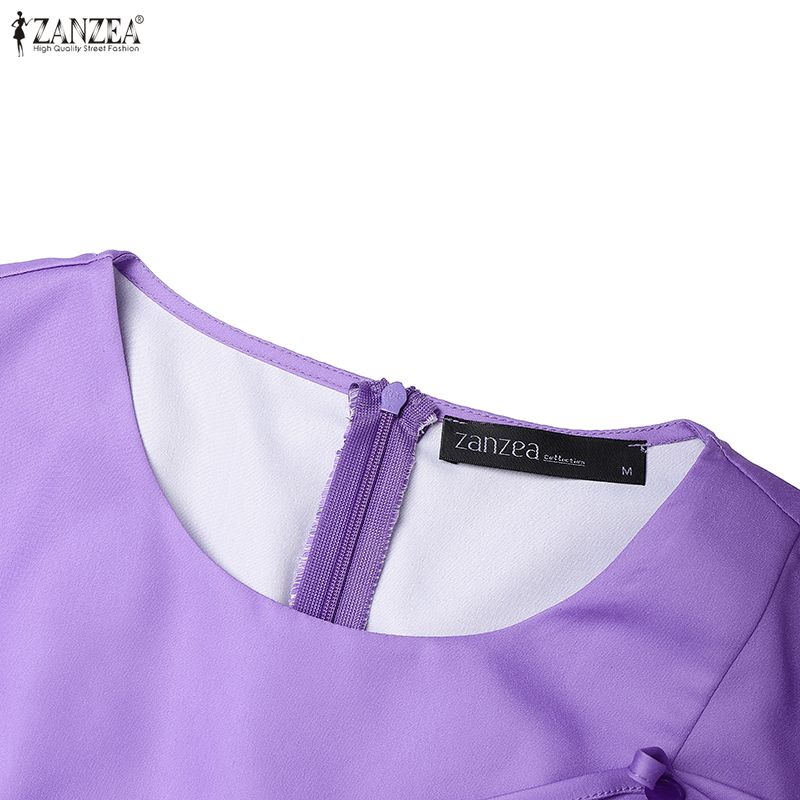 ZANZEA Women Summer Round Neck Casual Short Sleeve Print Dress