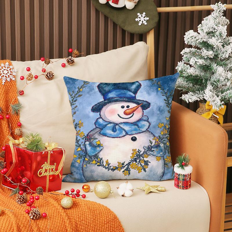 New Christmas Pillow Cover Linen Print Car Cushion Cartoon Cute Living Room Sofa Cushion