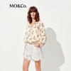 MO&Co. 5A+ Mulberry Silk Blend Paisley Print Puff Sleeve V-Neck Top