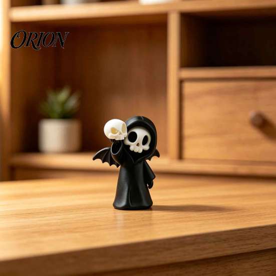Durable Resin Crafts 3D Printed Grim Reaper Skull Ornament, with Bat Wings Decor, Unique Figure Displays Cute Gothic Desk Figurine, for Halloween Home