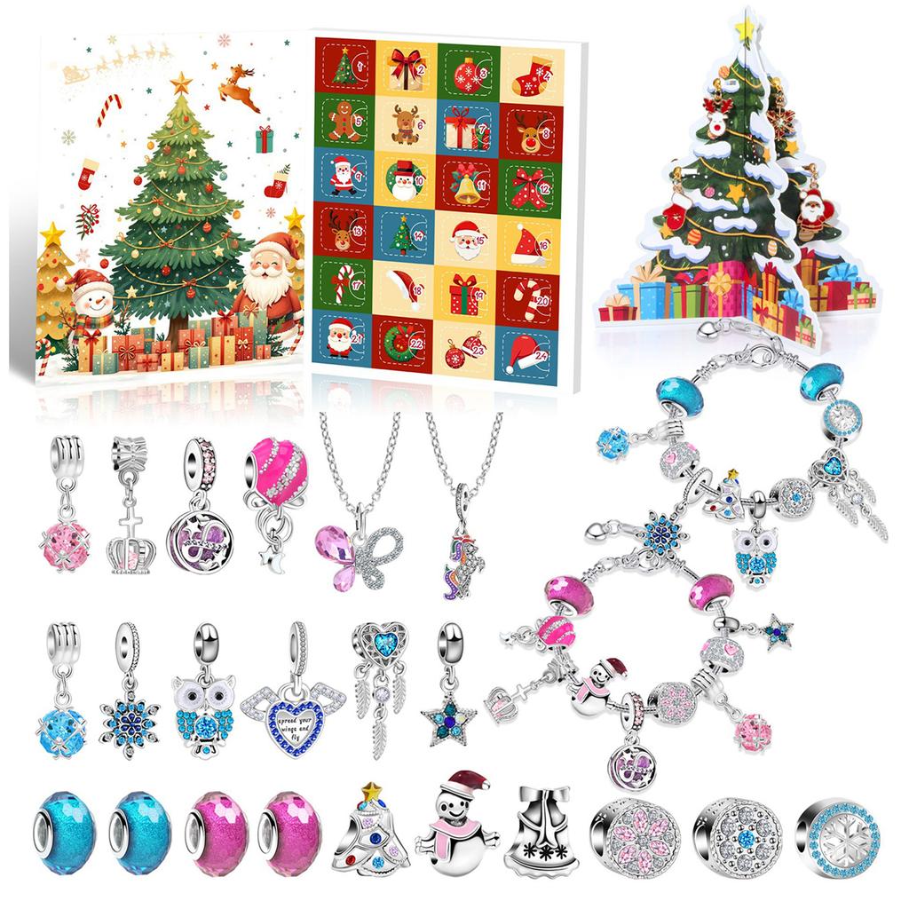 Countdown Christmas Charm Bead with Christmas Tree DIY Christmas Charms Beads Bracelet for Girls Kids Teens and Adults