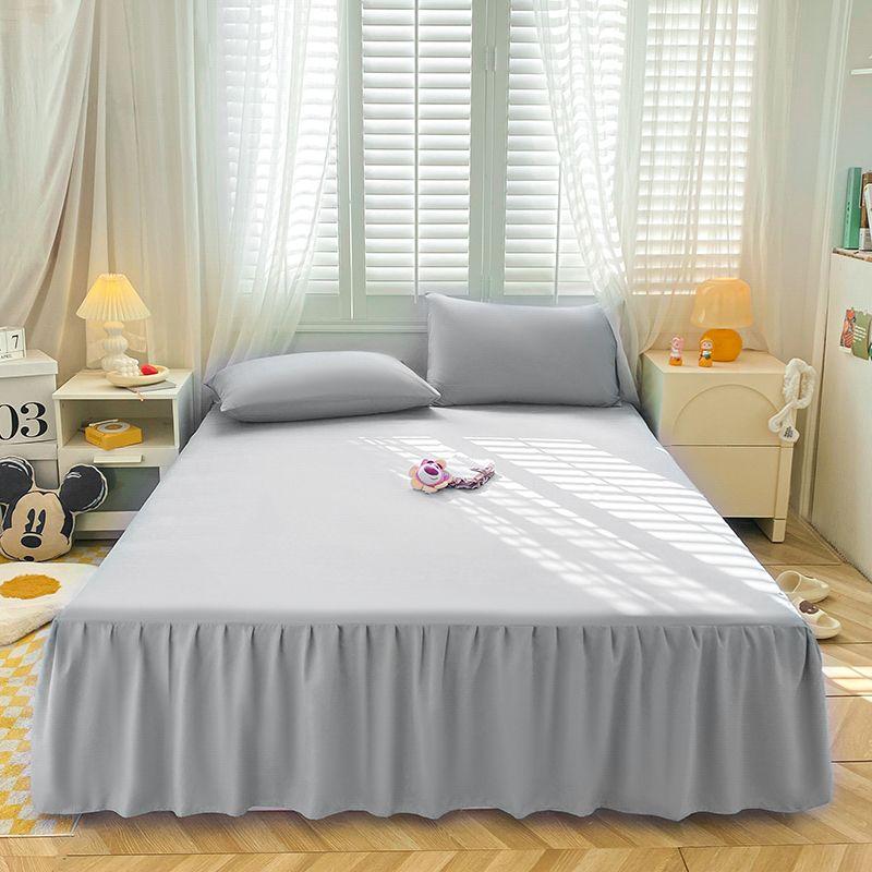 New Solid Color Sanding Bed Skirt Pillowcase Three Piece Set of Seasonal Universal Bed Covers Anti Slip Dustproof Sheets Bedding