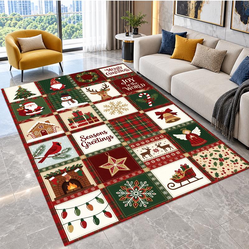Christmas Theme Floor Carpet, Soft Area Rug, Xmas Indoor Home Holiday Decoration