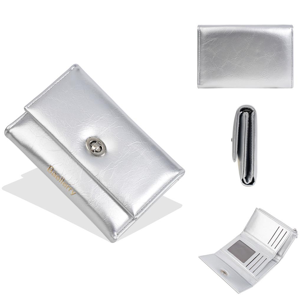 Pu Material Women Wallet Card Holder With Three Fold Design And Solid Color For Daily Use