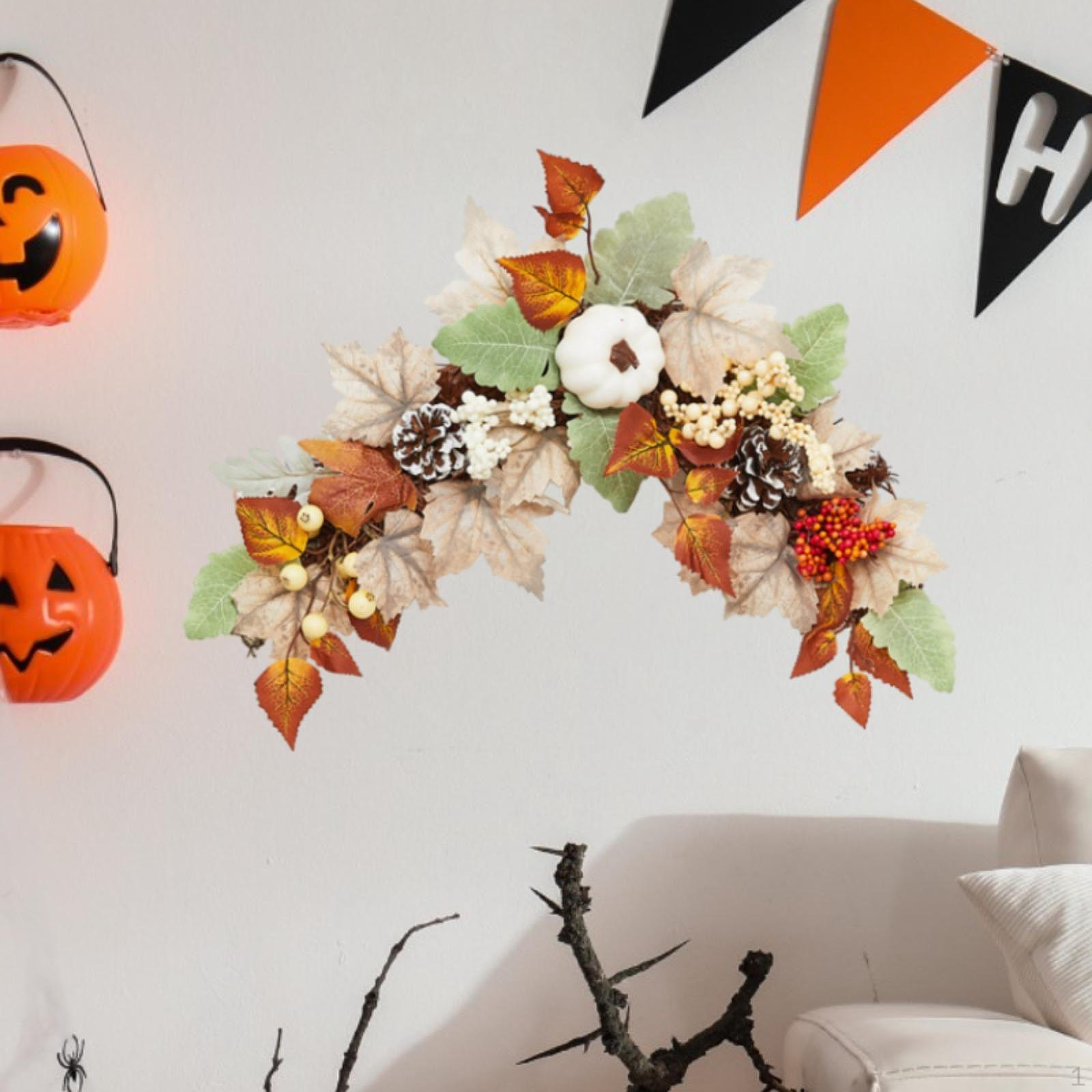 

Осенний настенный венок для двери, украшение из искусственных кленовых листьев на Хэллоуин для каминов,