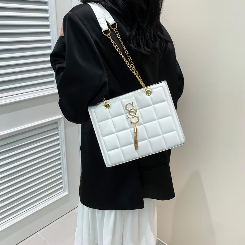 Geantă de textură cu indentare în carouri, nouă la modă și la modă, casual, cu un singur umăr, geantă crossbody, la modă, simplă, cu lanț, mică, pătrată