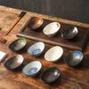 Japanese Style Vintage Oval Ceramic Seasoning Dish Creative Soy Sauce Vinegar Bowl for Sushi Hot Pot Snack