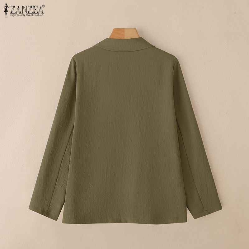 ZANZEA Women Turn Down Collar Casual Long Sleeve Thin Cardigan Blazer