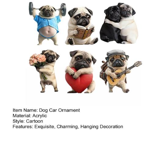 6 Pcs 2D Flat Dog Car Rear View Mirror Charm Acrylic Auto Interior Accessories Christmas Tree Hanging Ornament for Window Backpack Home Decor