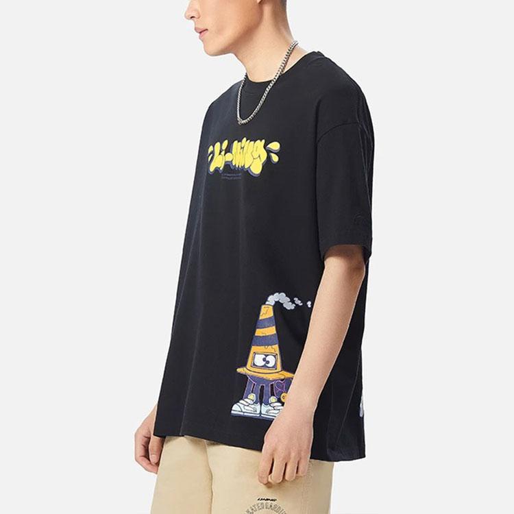 Li Ning X Persue Artist Collaboration Cartoon Pattern Loose Short Sleeve T-Shirt Men Tops Black AHSS063-3