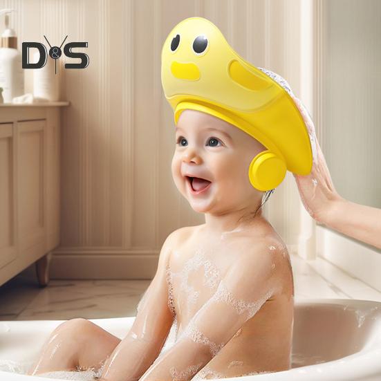 Baby Shower Cap Safe Silicone Protection Bath Cap Soft Visor Hat Cartoon Shape Adjustable Strap Waterproof Shampoo Hat