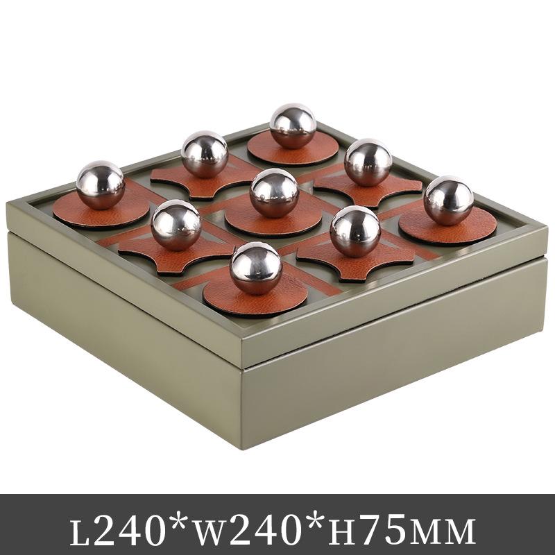 

Modern Luxury Metal & Leather Chessboard Storage Box with Frosted Nine-Grid Design for Sales Office Decor зелёный