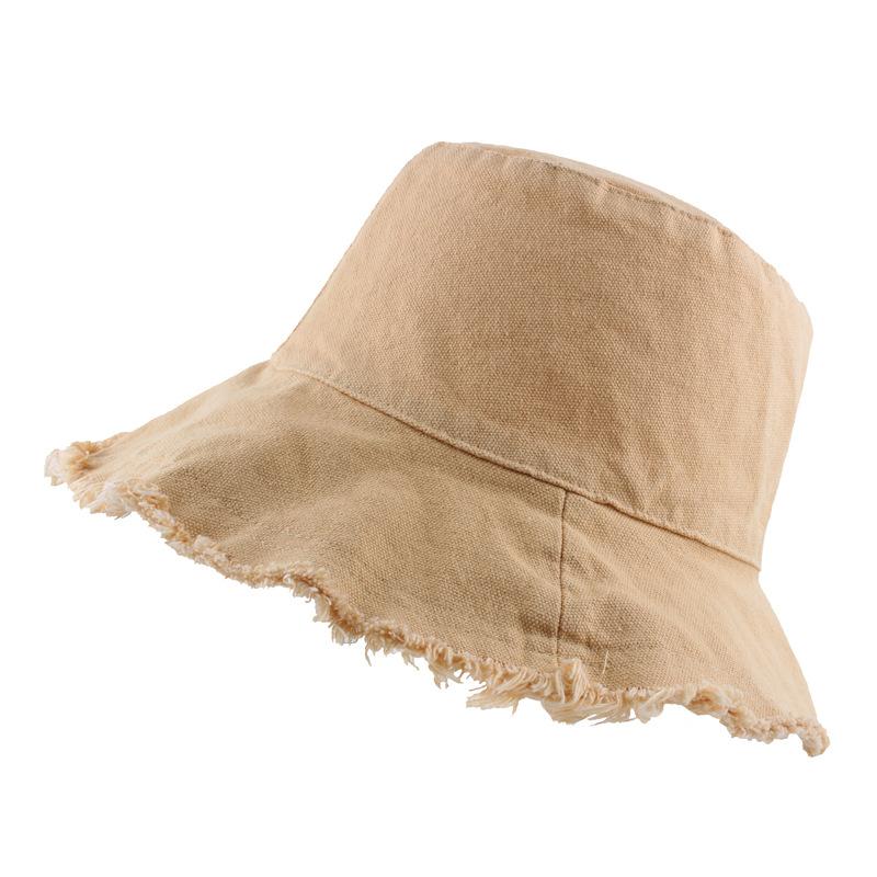 New  Logo Fringed Washed Cowboy Hat Ladies Cotton Flat Top Wide Brim Folding Outdoor Beach Hat