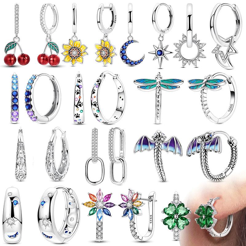 Hoop Earring Copper Original Earring For Woman Star Clover Zircon Pendientes For Woman Original Earring Fashion Fine Jewelry