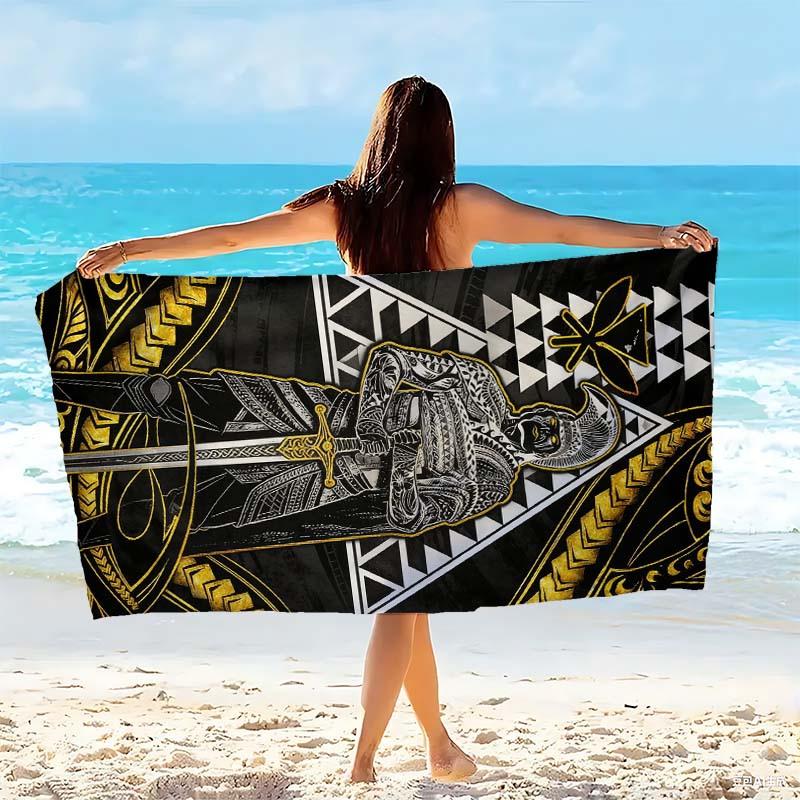 Serviette de plage imprimée Art Totem Samouraï Style Polynésien, Serviette de plage super absorbante, Serviette de natation confortable à séchage rapide