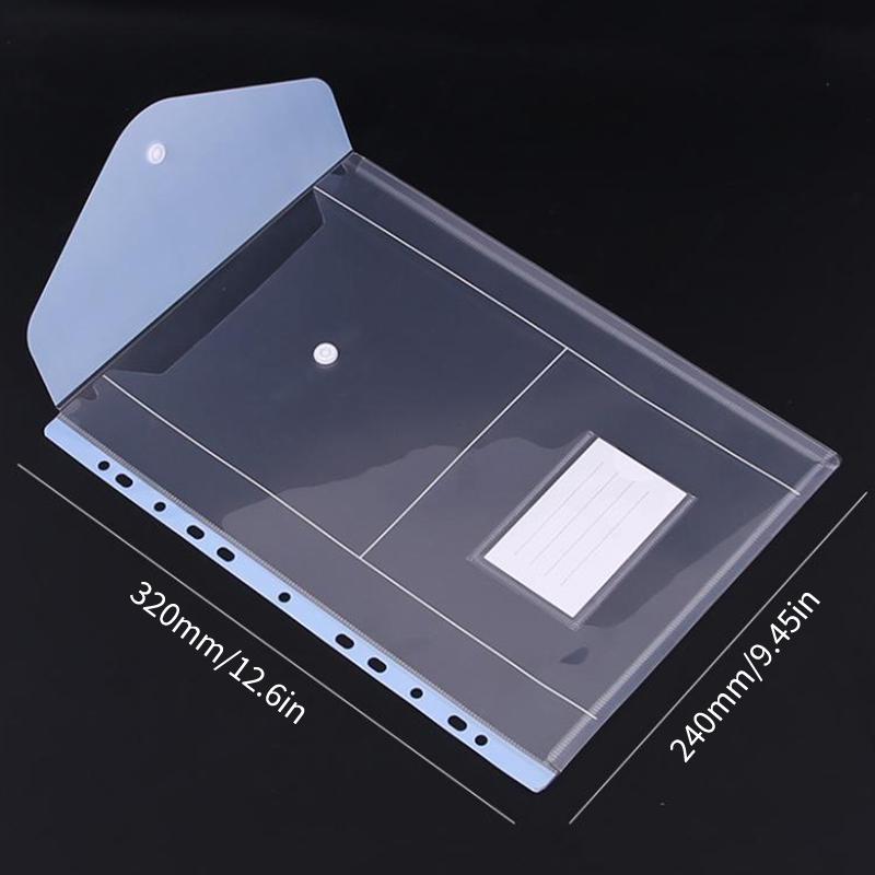 Transparent Loose-Leaf File Bag High-Capacity File Organizer Binder Pockets Button Close Business Document Pouch Stationery