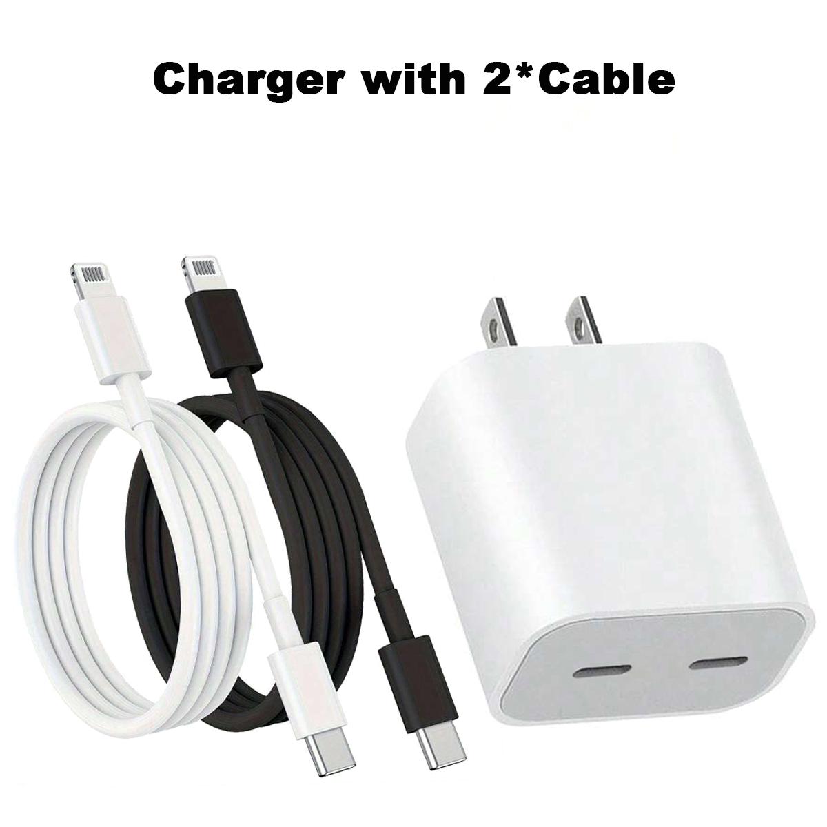 

20 Вт НОВОЕ быстрое зарядное устройство с двумя портами USB C и 3,3-футовым/1-метровым 2-контактным кабелем PD белого/черного цвета для быстрой зарядки iPhone 14 13 12 11 X 8 7 iPad 9 Type C