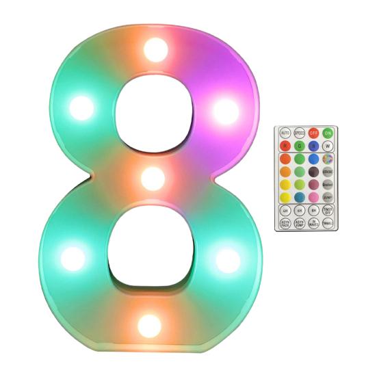 LED Number Lights Colorful with Remote 4 Flashing Modes 16Colors Light Party Wedding Birthday Decoration