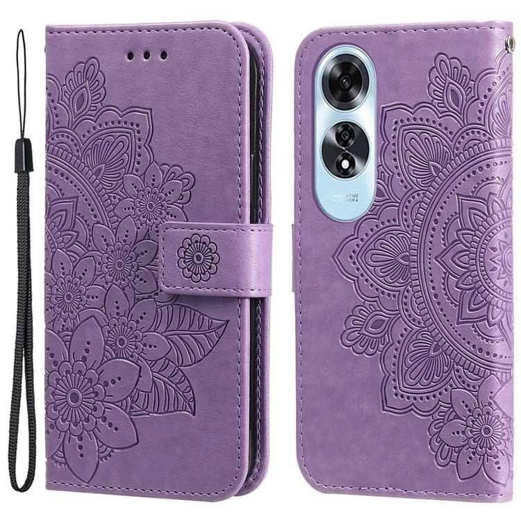 

For Oppo A60 4G Case Flower Imprinted PU Leather Folio Wallet Phone Cover - Purple