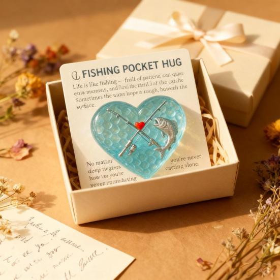Fishing Lover Pocket Hug Token Sea Glass Heart-Shaped Acrylic Keepsake Encouragement Gift for Angler Dad Husband