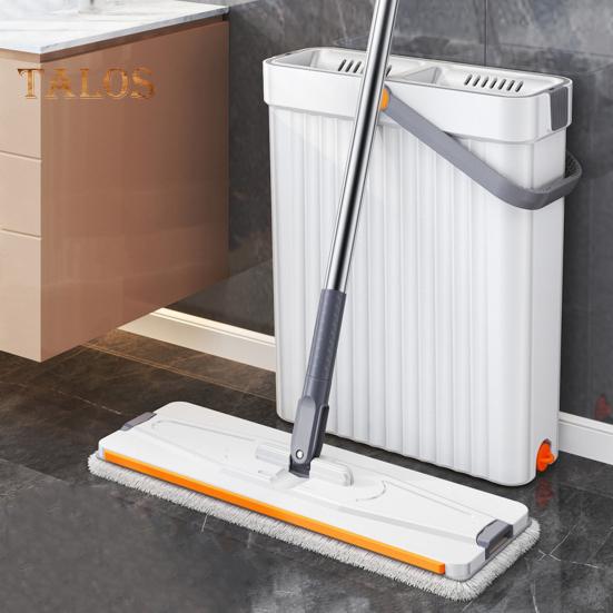 Mop And Bucket with Wringer Set Hands-Free Flat Floor Mop And Bucket with 4 Washable Microfiber Pads for Home Floor Cleaning