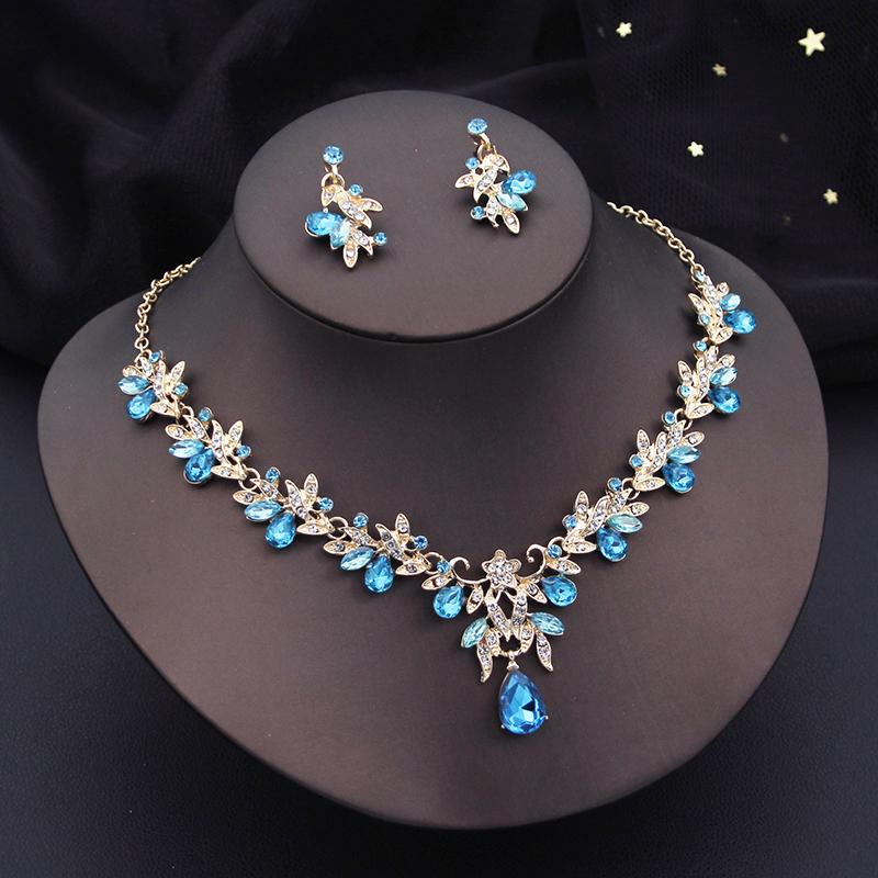 Luxury 3 Pcs Wedding Jewelry Sets for Women Dangle Earrings and Necklace Sets Bridal Costume Accessory