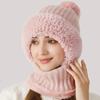 Versatiles Knitted Hat Women Ponytail Hat with Integrated Vintage Neck Warmer for Women with Neck Warmer