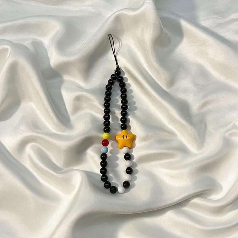 Ins Dopamine Star Black Yellow Beaded Phone Charm Strap Pendant For Iphone Camera Accessrioes Chain Lanyard Girls Hanging Rope