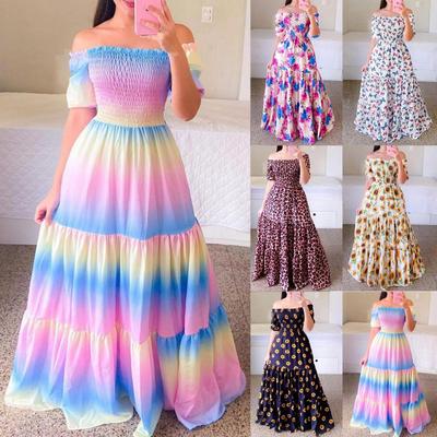 Women's Fashion Casual Sexy One Shoulder Floral Strapless Long Printed Skirt