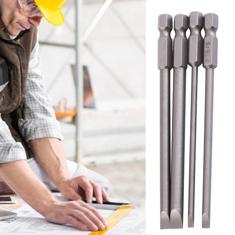 4 Pcs 100mm / 4 Inch Length Flat Head Screwdriver Bits 3mm 4mm 5mm 6mm Tips 1/4 Inch Hex Shank Magnetic Screwdriver Bits