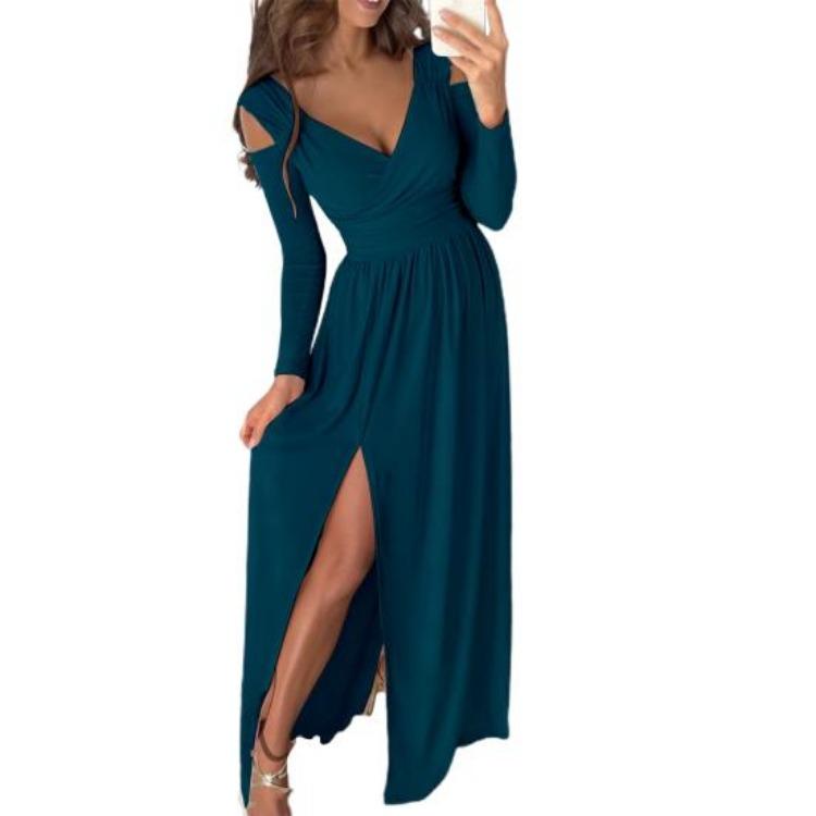 

Элегантное однотонное платье макси для женщин, неровный подол, средняя посадка, для путешествий, повседневное M зелёный