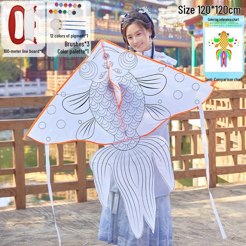 Handmade Children's DIY 1.2m Coloring Kite - Easy To Fly In Light Breeze