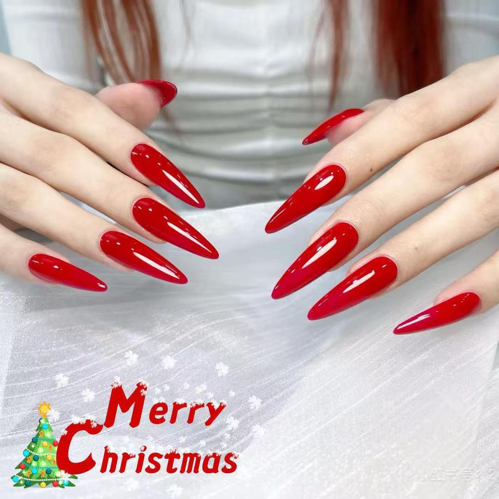 24pcs Long Red Stiletto Nails - Autumn/Winter Collection, High-Grade and Simple Design