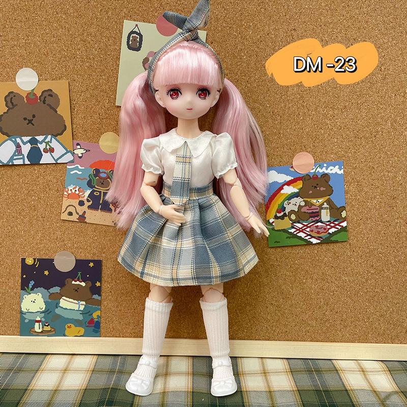 Bjd Dukker 30cm Anime Dukke Fullt Sett 1/6 Bjd 23 Ledd Bevegelig Kropp Med Skjørt Hatt Hodeplagg Jenter Kle På DIY Leker Reborn Kawaii