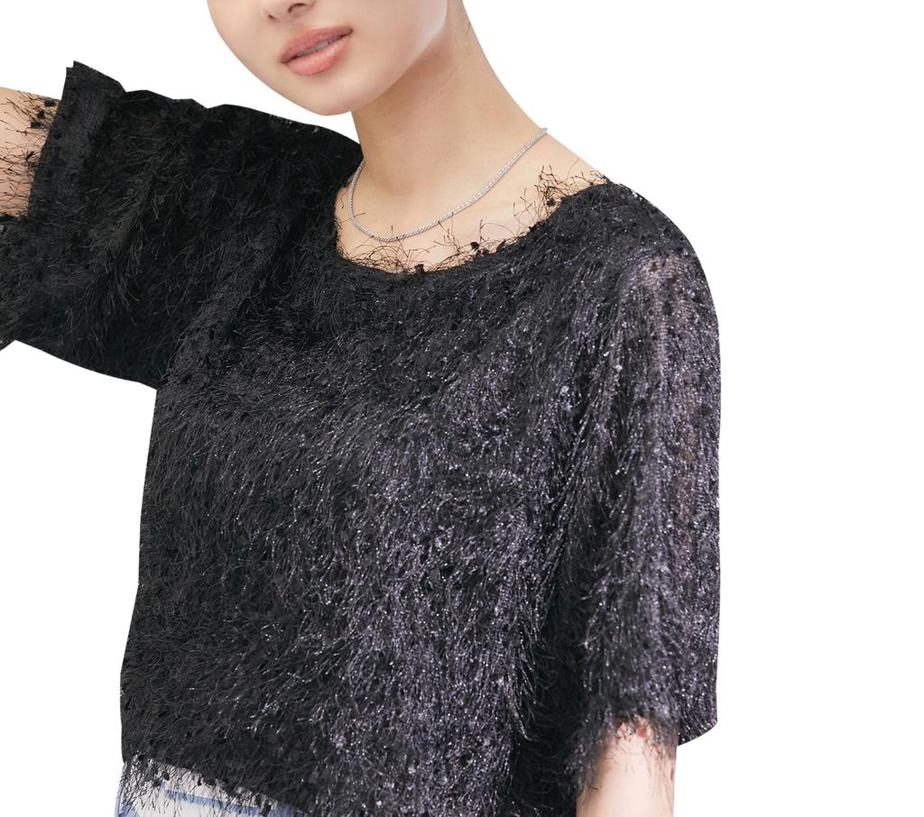 ROPE PICNIC Knit Tape Yarn Black Women's Top, (01)