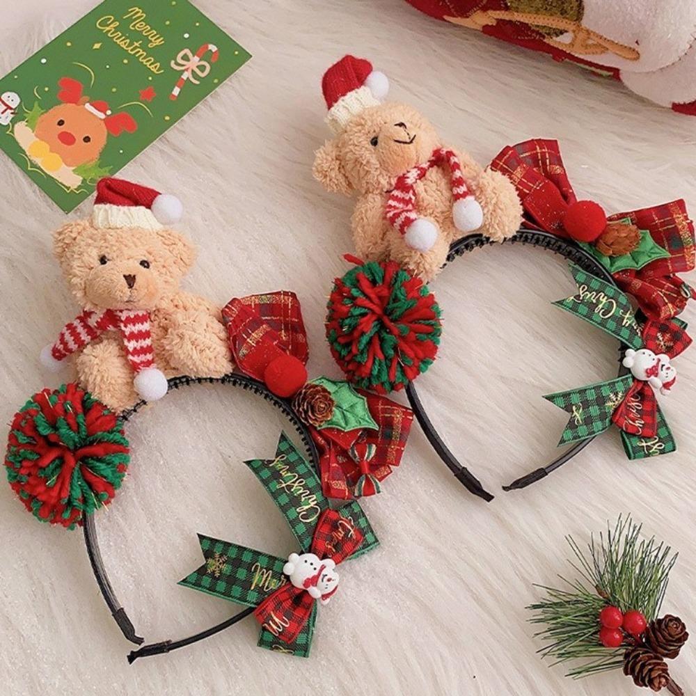 Bear Children Headwear Fluffy Plush Bow Hair Accessories Cute Christmas Headband  Christmas Gifts