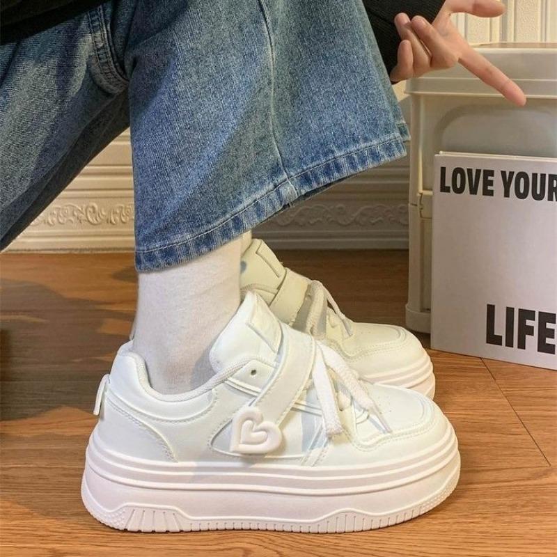 Mode Damen Sportschuhe Frühling Herbst Vielseitig Nische Schnürschuhe Einfarbig Dicke Sohle 2024 Neuer Stil Freizeitschuhe für Damen