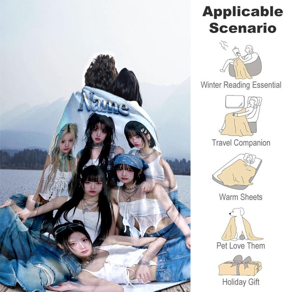 Custom Name Girl Group Name Concept Photo Flannel Blanket Super Soft Warm Cozy Blanket For Sofa Bed Office Travel Allseason Home Decor Gift