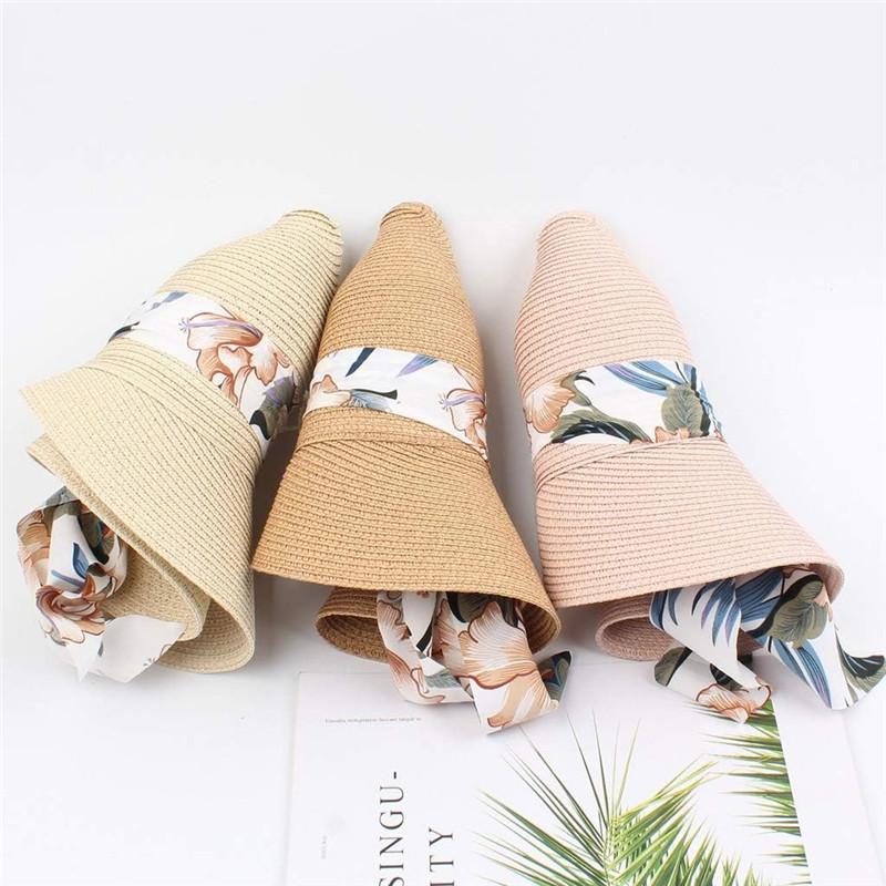 1Pc Women Sun Floppy Roll Up Wide Brim Beach Hat Foldable Summer Straw Hats