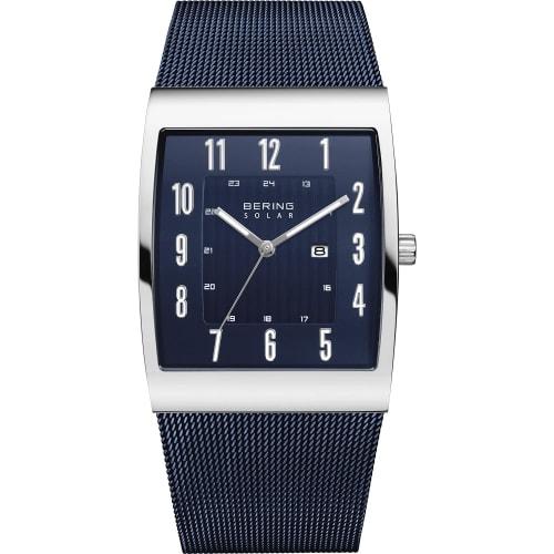 

BERING Men s Analog Solar Collection Watch with Stainless Steel Strap and Sapphire Crystal, Blue/Silver, 33mm, Blue/Silver.