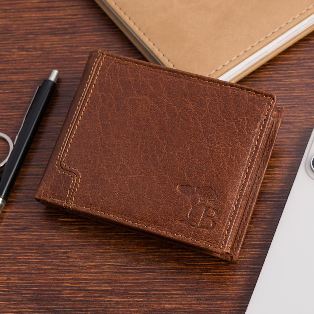 Portfel skórzany męski poziomy klasyczny brązowy RFiD Beltimore D40