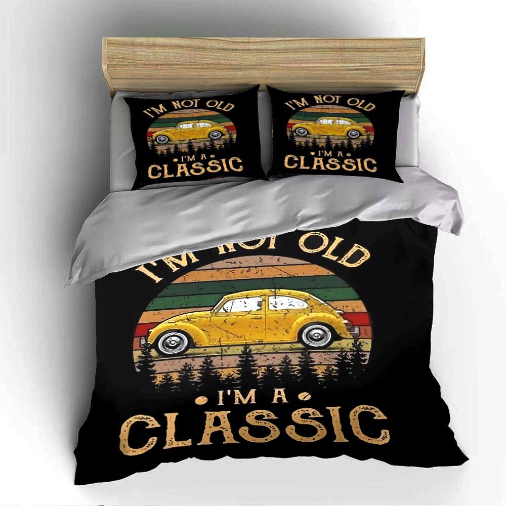 Voiture Jaune Vintage Rétro Classique Ensemble de Literie Housse de Couette Housse de Couette Taies d'Oreiller  (1*Housse de couette 2*Taies d'oreiller, sans couette)