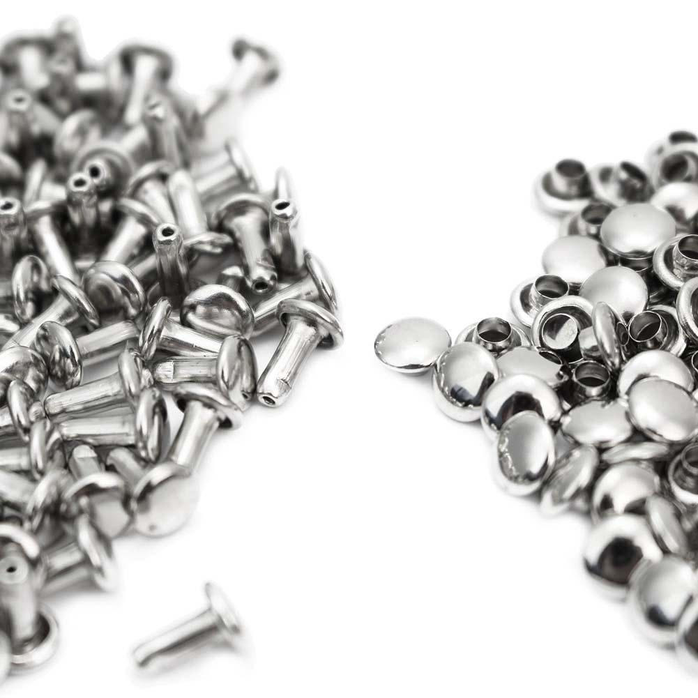 100 Rivetti A Doppio Cappuccio Metallici 15x13.5mm - Per Riparazioni Pelle, Jeans E Accessori - 2