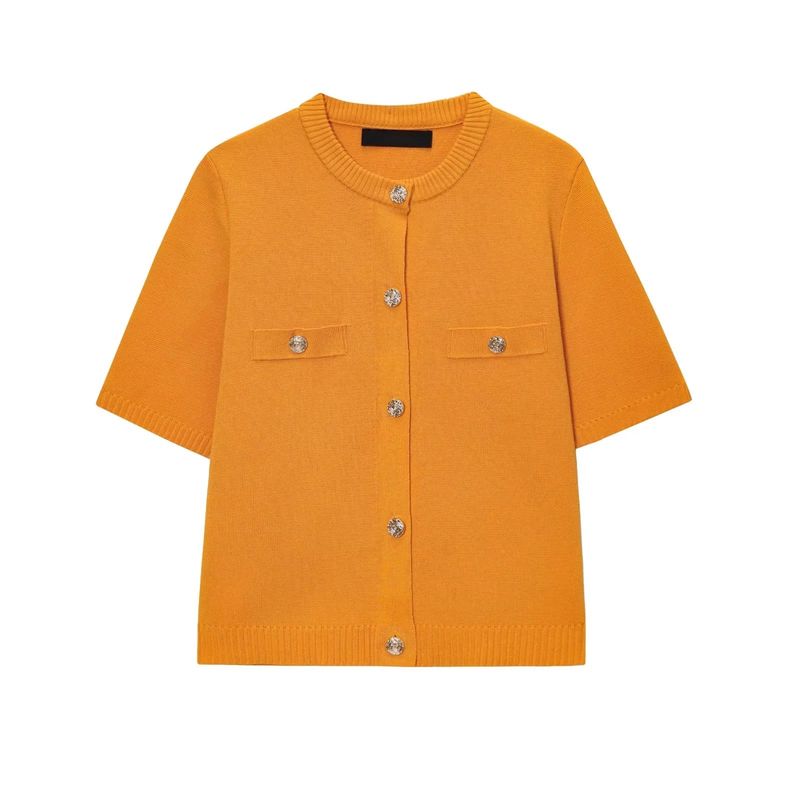 Summer New Product Women's Clothes Classic Style Round Neck Short Sleeve Minimalist Fashion All-Match Short Knitting Outwear 1822022