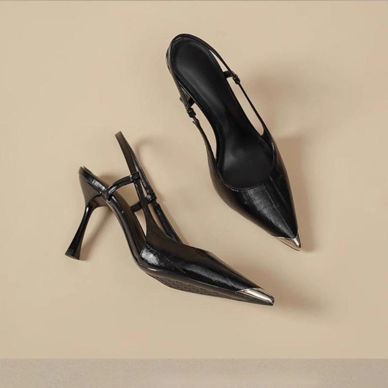 Fashion 2025 High Heels Women's Summer New French Style Elegant Sensation Head Cover Back Empty Match Skirt Ladies Thin Heel Shoes