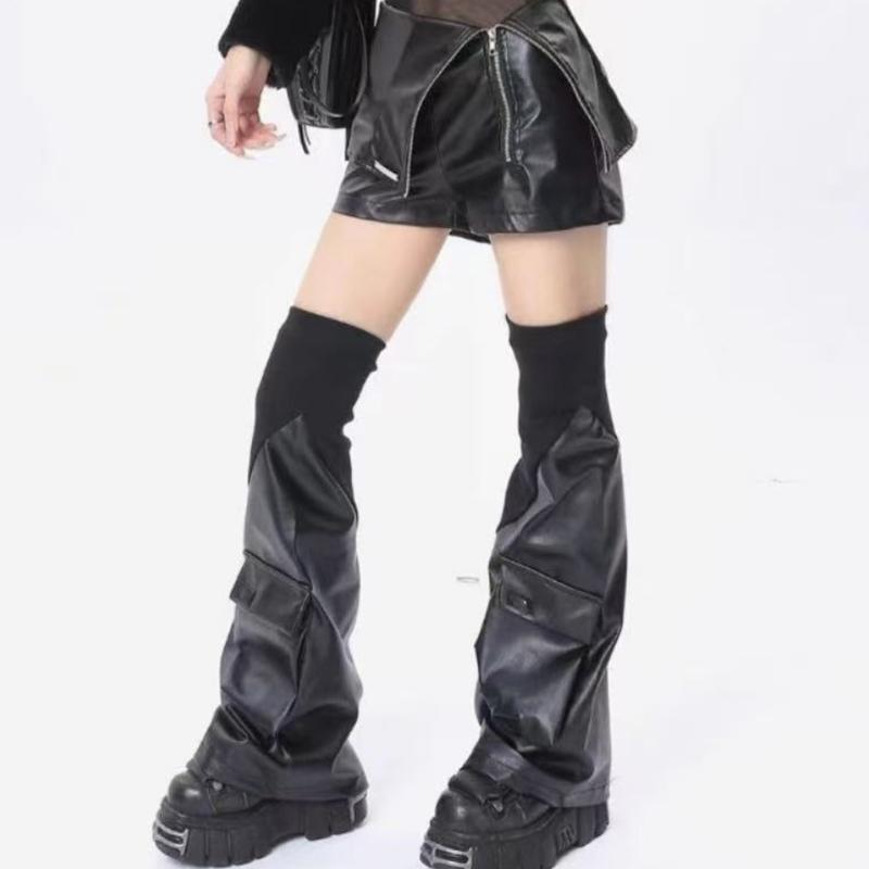 Polainas de PU y Vaqueros Cosidas con Cintura Ajustable Para Hombres Mujeres Unisex Accesorios de Moda Streetwear