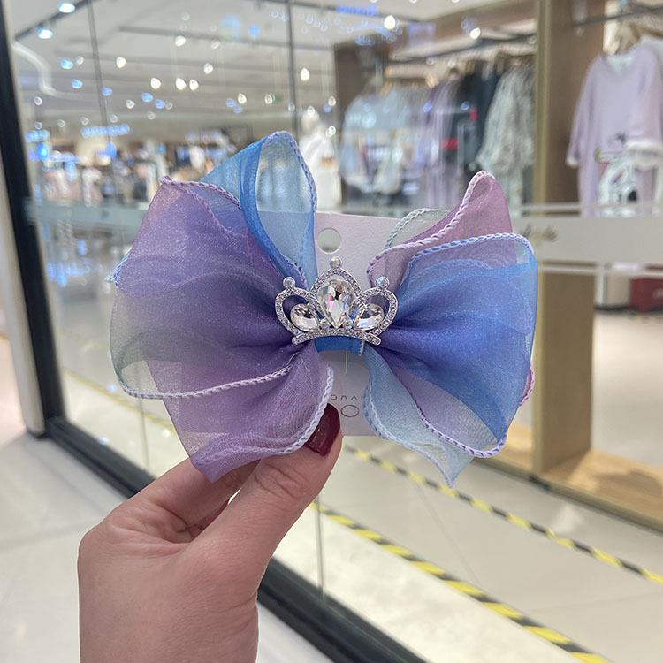 

Детский градиентный радужный бант и сетчатая корона заколка для волос - весенне-летнее корейское украшение для волос