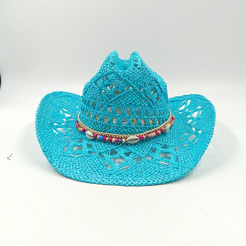 Hand-woven hollow denim straw hat men's and women's summer sunscreen hat western cowboy straw hat sombrero mujer sombrero hombre