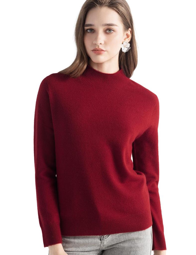 Women's Slim Fit Cashmere Knit Base Layer Top - Half-High Neck, Solid Color, Mature Style, Warm Sweater